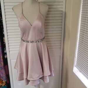Sequin Hearts Light Pink Mini Dress with Embellished Waist